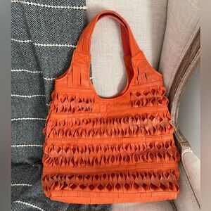 CHARMES Orange Leather Hobo style bag 15” x 22”
